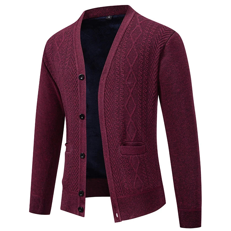 V-Neck Knit Cardigan - Casual Solid Colour Sweater Coat