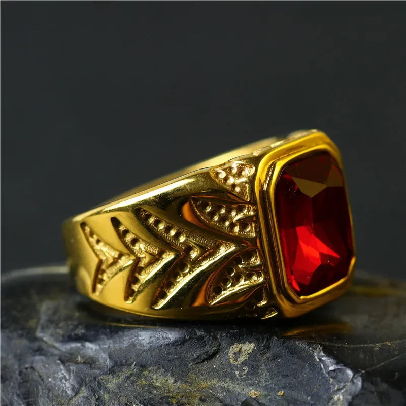 Men's Square Red Cubic Zirconia Ring