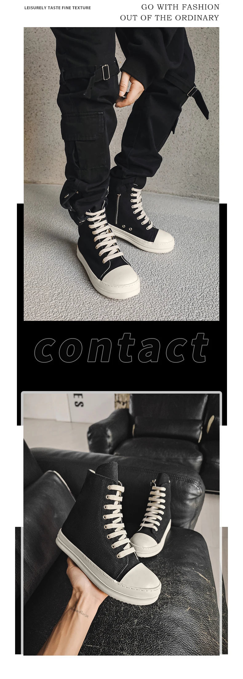 Unisex High-Top Leather Sneakers - Lace-Up Ankle Boots