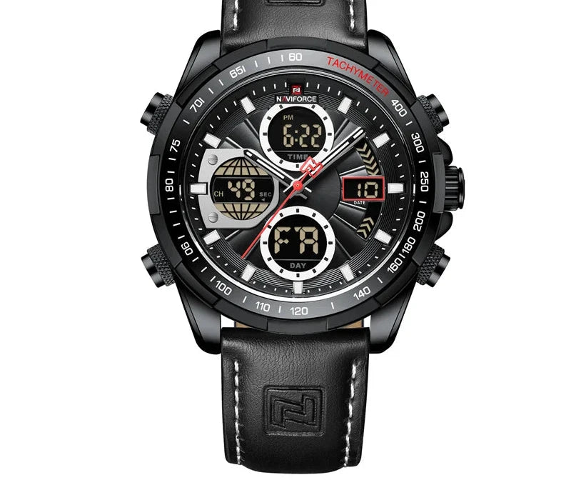 Men's Leather Military Sport Waterproof Watch - Chronograph Quartz Wristwatch