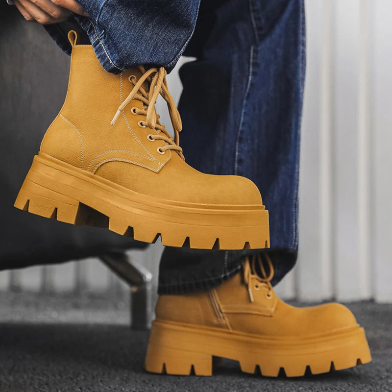 Men’s Platform Lace Up Plush Chunky High Top Ankle Boots