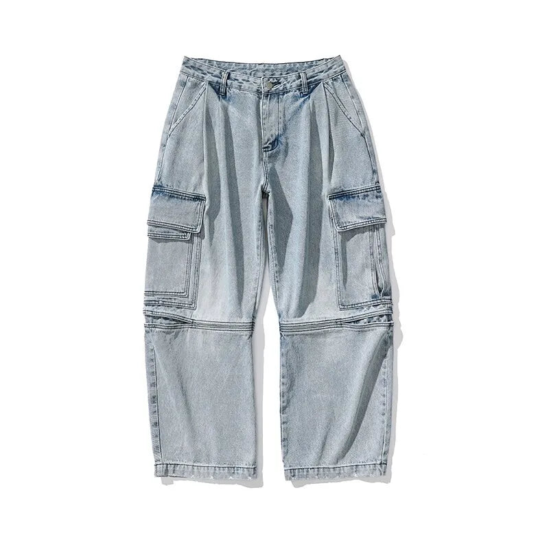 Men's Wide Leg Denim Jeans - Vintage Casual Loose Fit Trousers