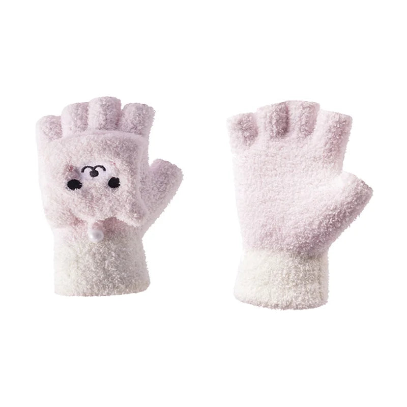 Cute Animal Plush Fingerless Gloves - Touchscreen Winter Warm Accessories