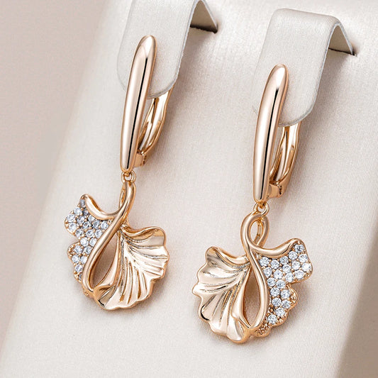 Rose Gold Crystal Flower Drop Earrings - Vintage Zircon Jewellery