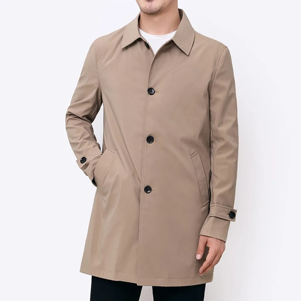 Men's Windbreaker Turn Down Collar Jacket Trench Coat