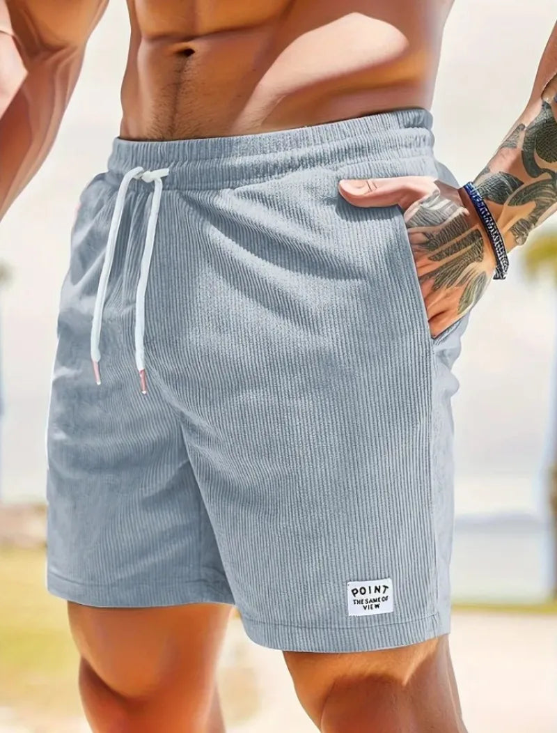 Men's Summer Casual Corduroy Shorts With Pockets And Drawstring