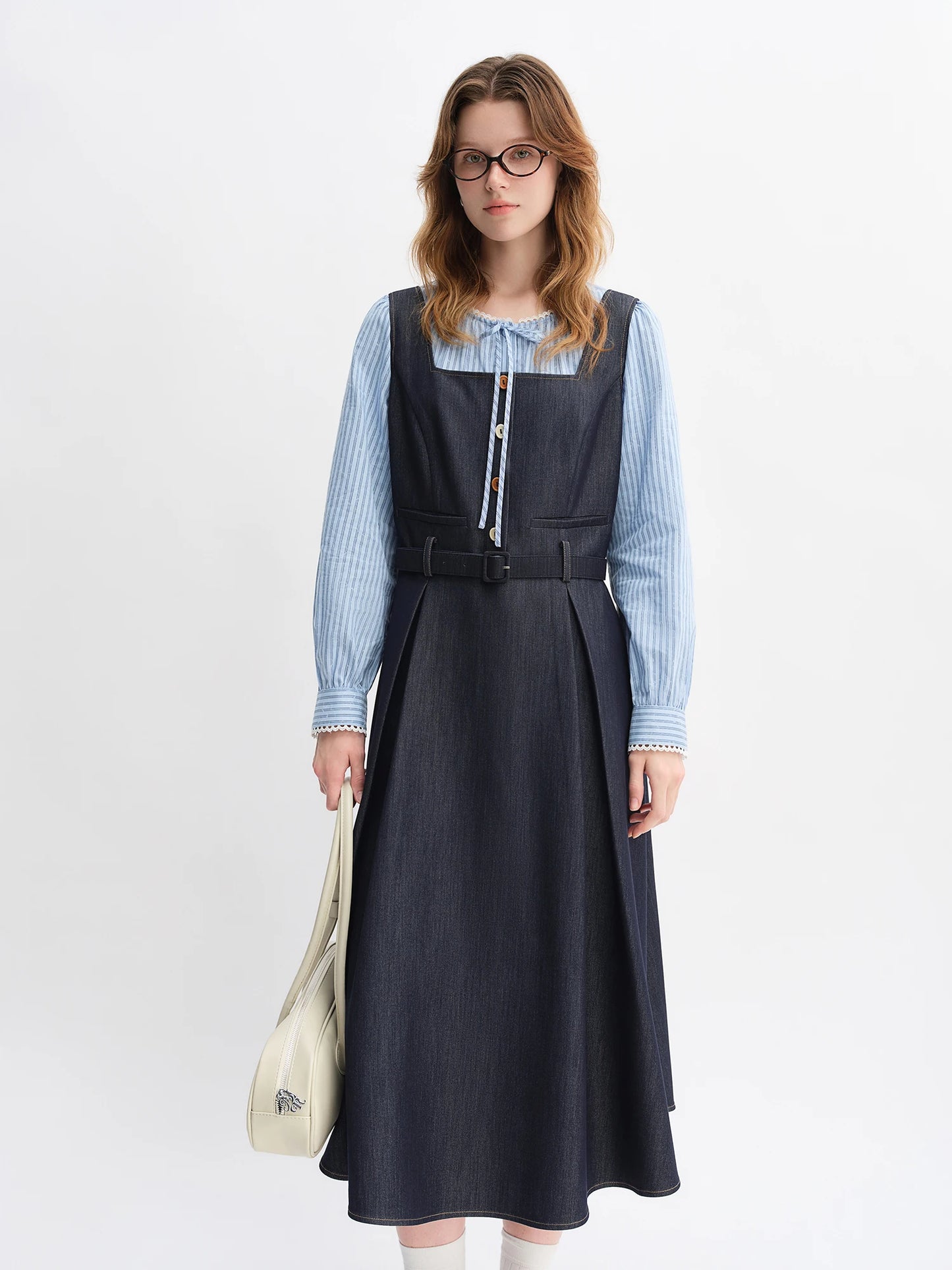 Women's Autumn Clothing Set - Long Sleeve Shirt & A-Line Skirt