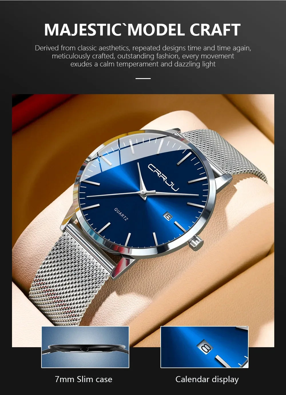 Ultra Slim Stainless Steel Watch - 40mm Mesh Strap Men's Automatic Wristwatch