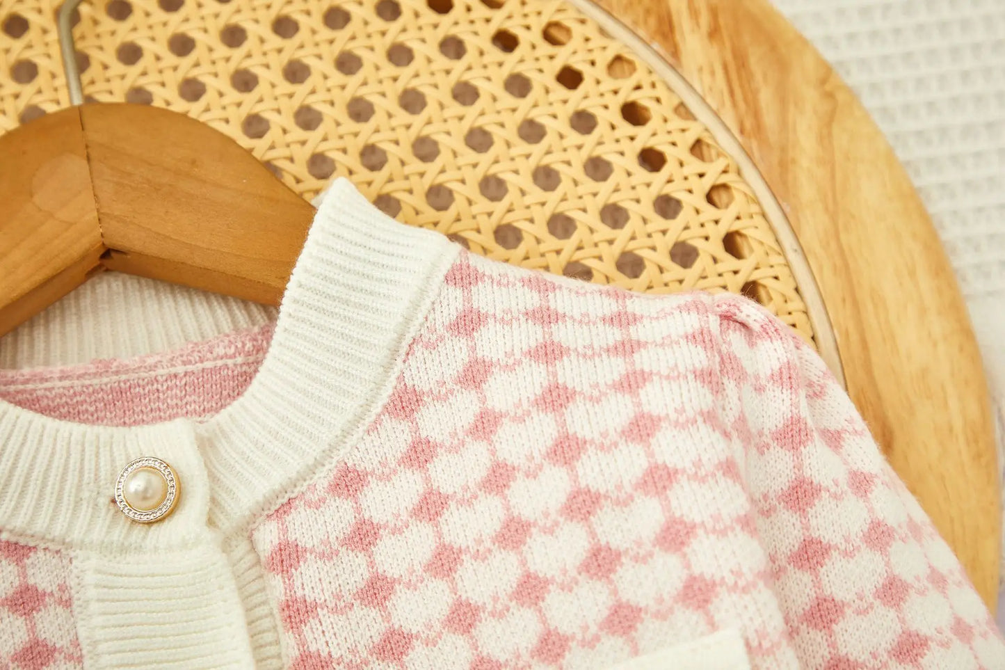 Girls Winter Knitted Cardigan & Skirt Set – Checkered Plaid