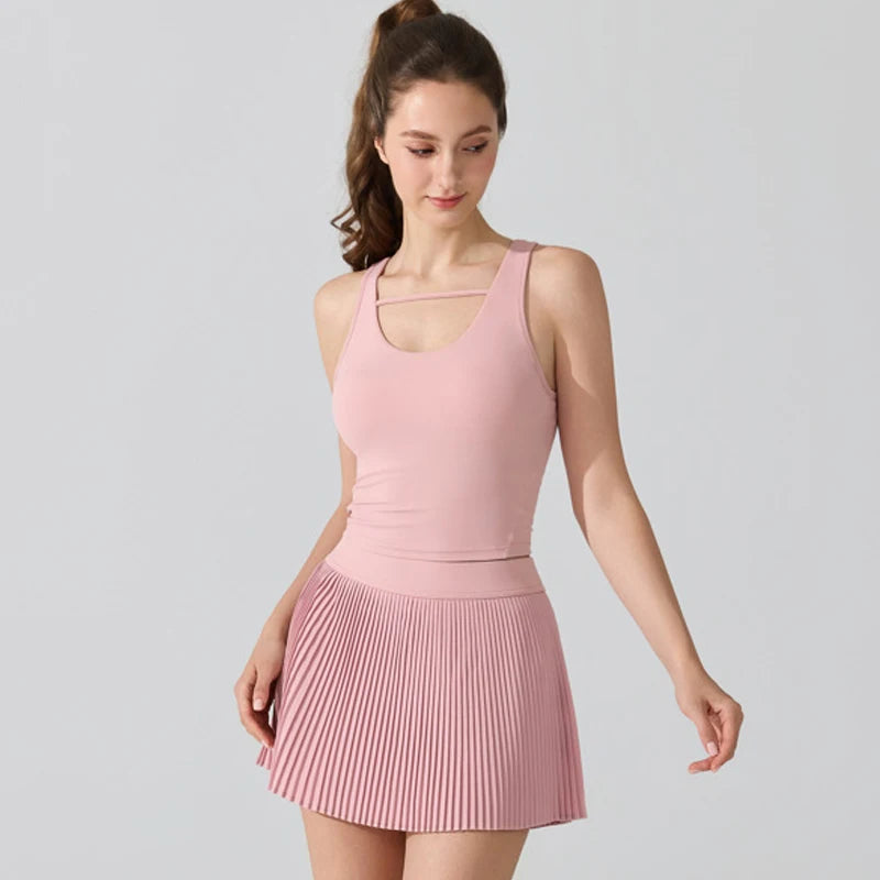 Women's Two-Piece Fitness Set - Yoga Top & Tennis Skirt Workout Outfit