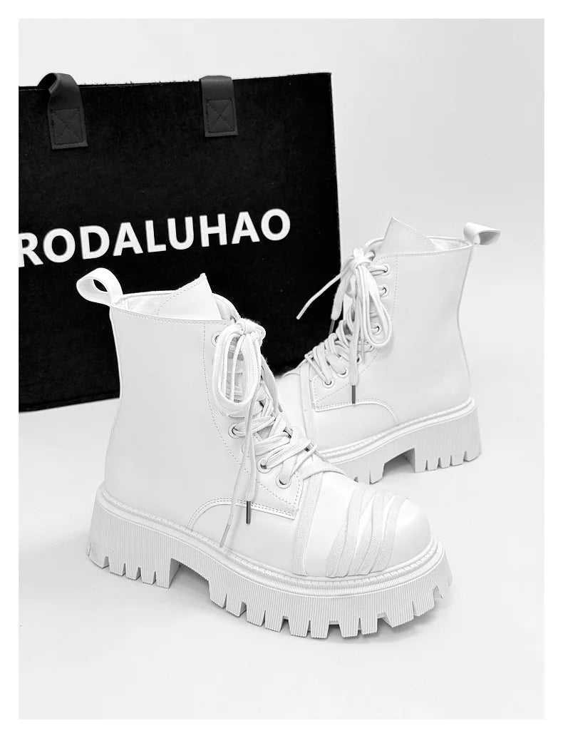 Men's Leather Platform Motorcycle Boots - Retro Street Ankle Sneakers