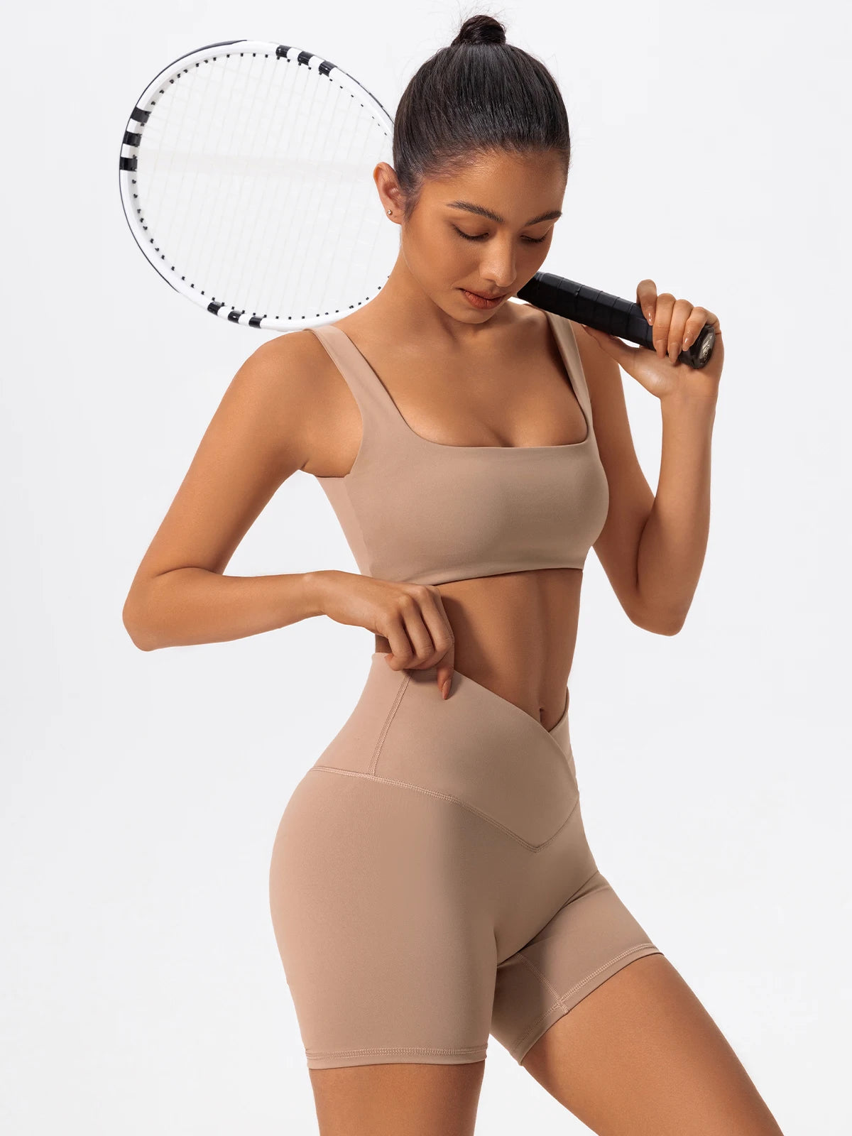 Cross Waist Gym Shorts - High Waist Breathable Cycling Yoga Shorts