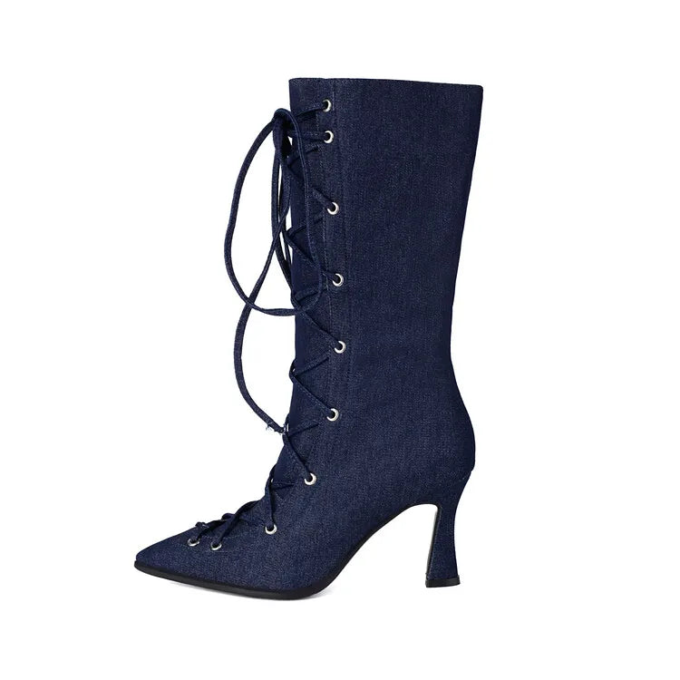 Women's Denim Blue 8cm Short Heel Ankle Boots