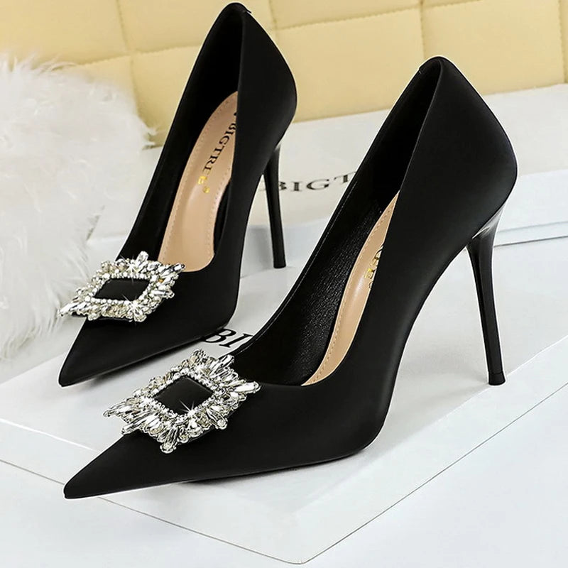 Women's Metal Rhinestone High Heels Silks Satins  Stilettos