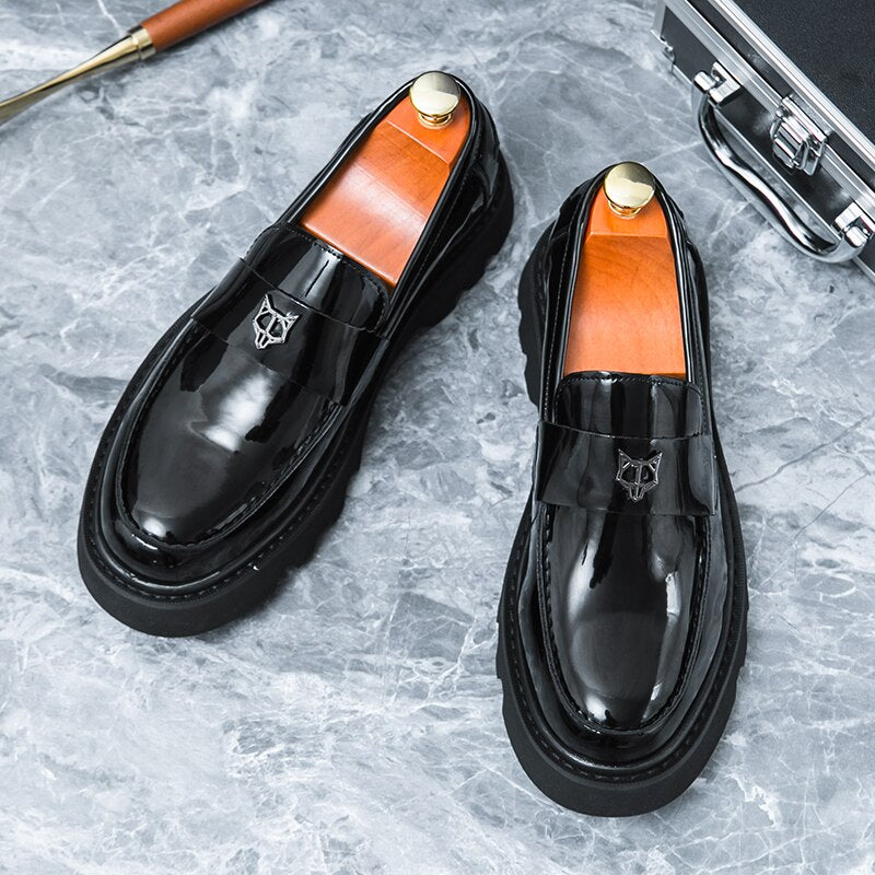 Men's Patent Leather Breathable Slip-On Handmade Loafer Shoes