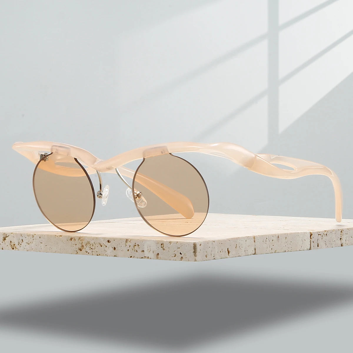 Unisex Irregular Semi-rimless Round Vintage Punk Anti UV Sunglasses