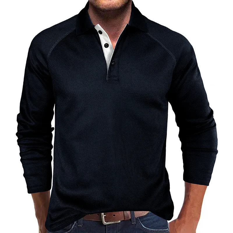 Men's Spring Autumn Turn Down Collar Long Sleeve Business Anti-Shrink Polo Shirt