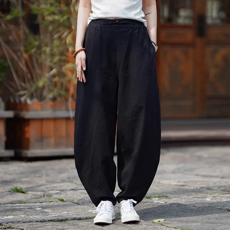 Men's Spring Summer Casual Pants Cotton Linen Chinese Style Wide Leg  Loose Trousers