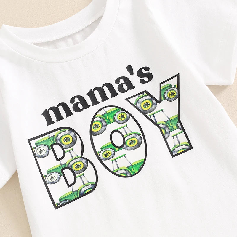 0-3Y Summer Casual Baby Boys Clothes Set 2pcs Short Sleeve Letters Print T-shirt with Tractor Shorts Outfit