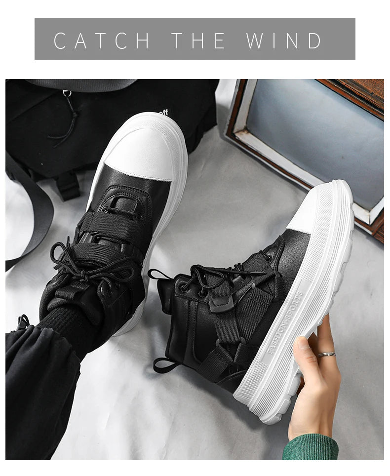 Men's High-Top Platform Sneakers - Casual Ankle Boots