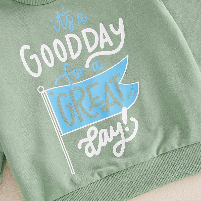 0-4Y Baby Boys Girls Sweatshirts Casual Long Sleeve Round Neck Flag Letter Print Pullovers Top