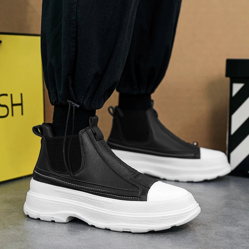 Men's Leather Chelsea Boots - Chunky Platform Sneakers