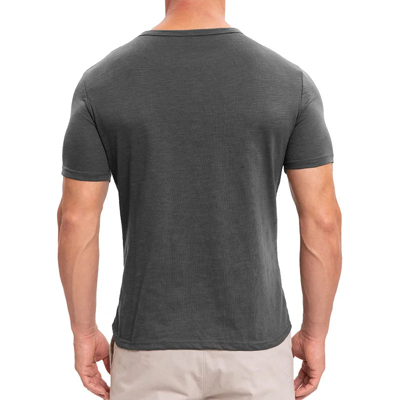 Men's Summer Henry Collar Short Sleeve Casual Pullover T-Shirt