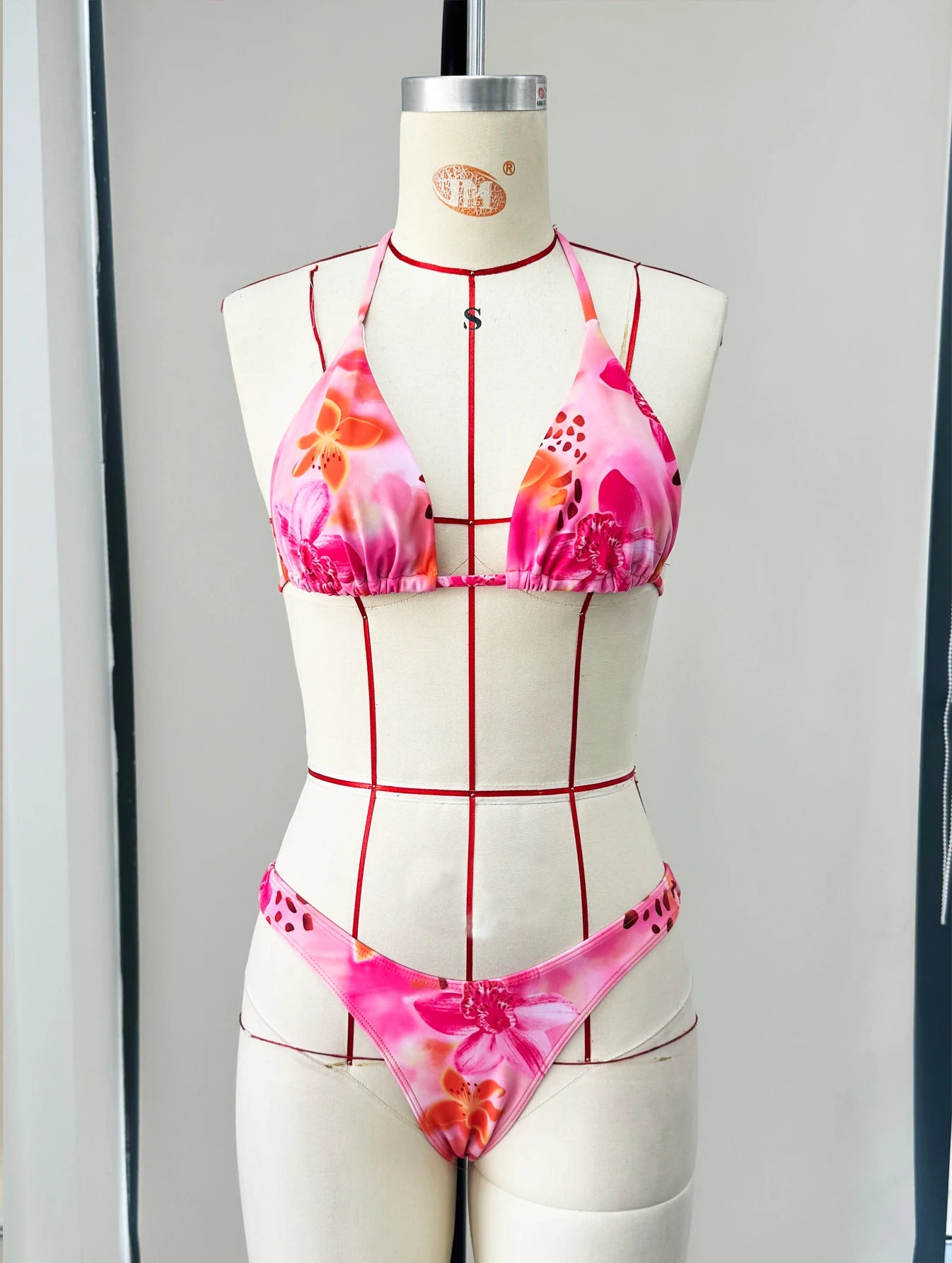 3-Piece Print Bikini Set with V-Neck Skirt Cover-Up