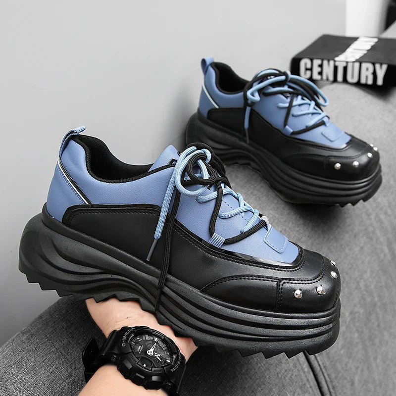 Men's Platform Sneakers with Metal Design - Skateboard Sports Shoes