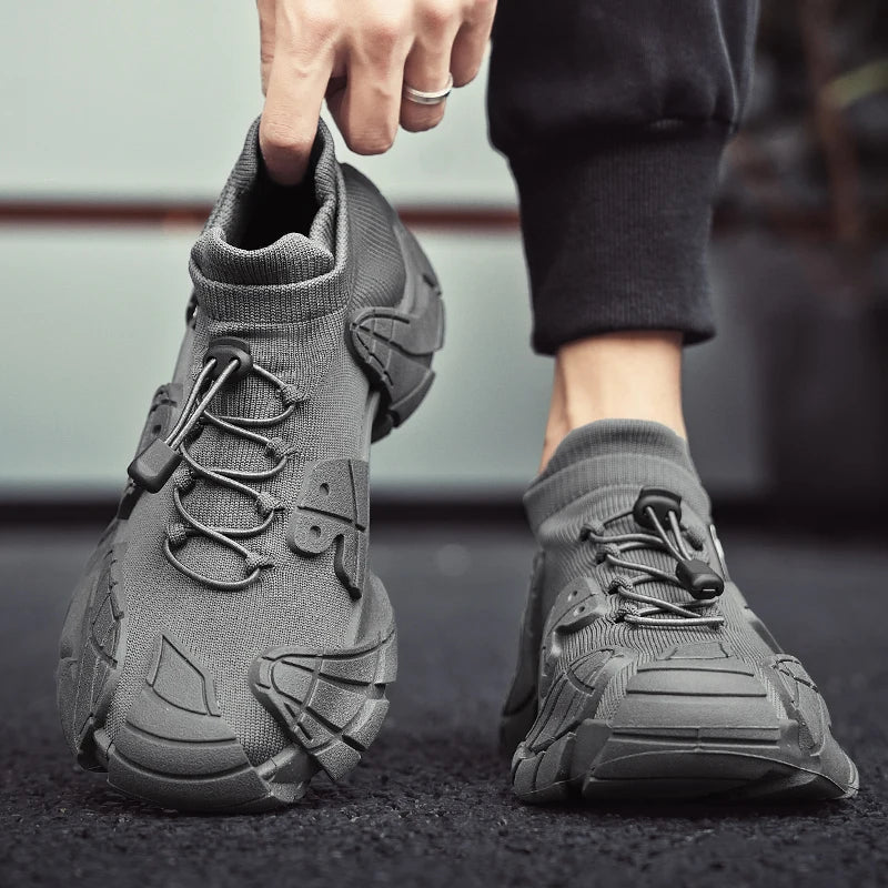 Men's Sports  Mesh Running Sneakers Slip On Comfortable High Top Lace Up Sneakers