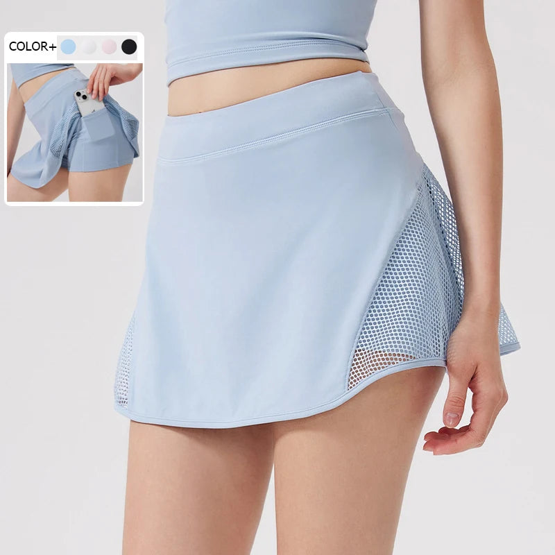 Women's Two-Piece Fitness Set with Golf Skort - Summer Tennis & Yoga Activewear