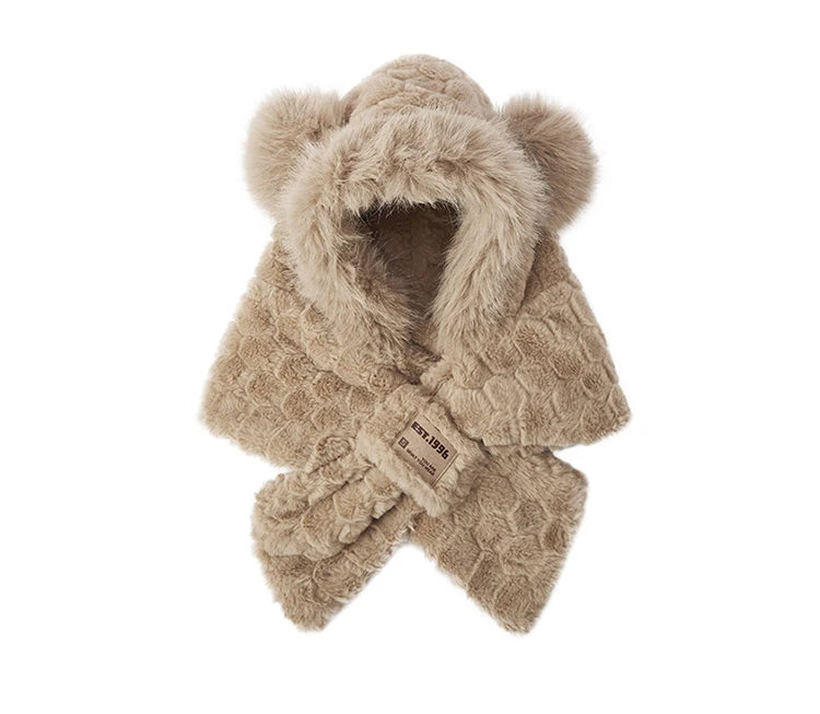 Cute Bear Hooded Scarf - Plush Neck Warmer Winter Accessory