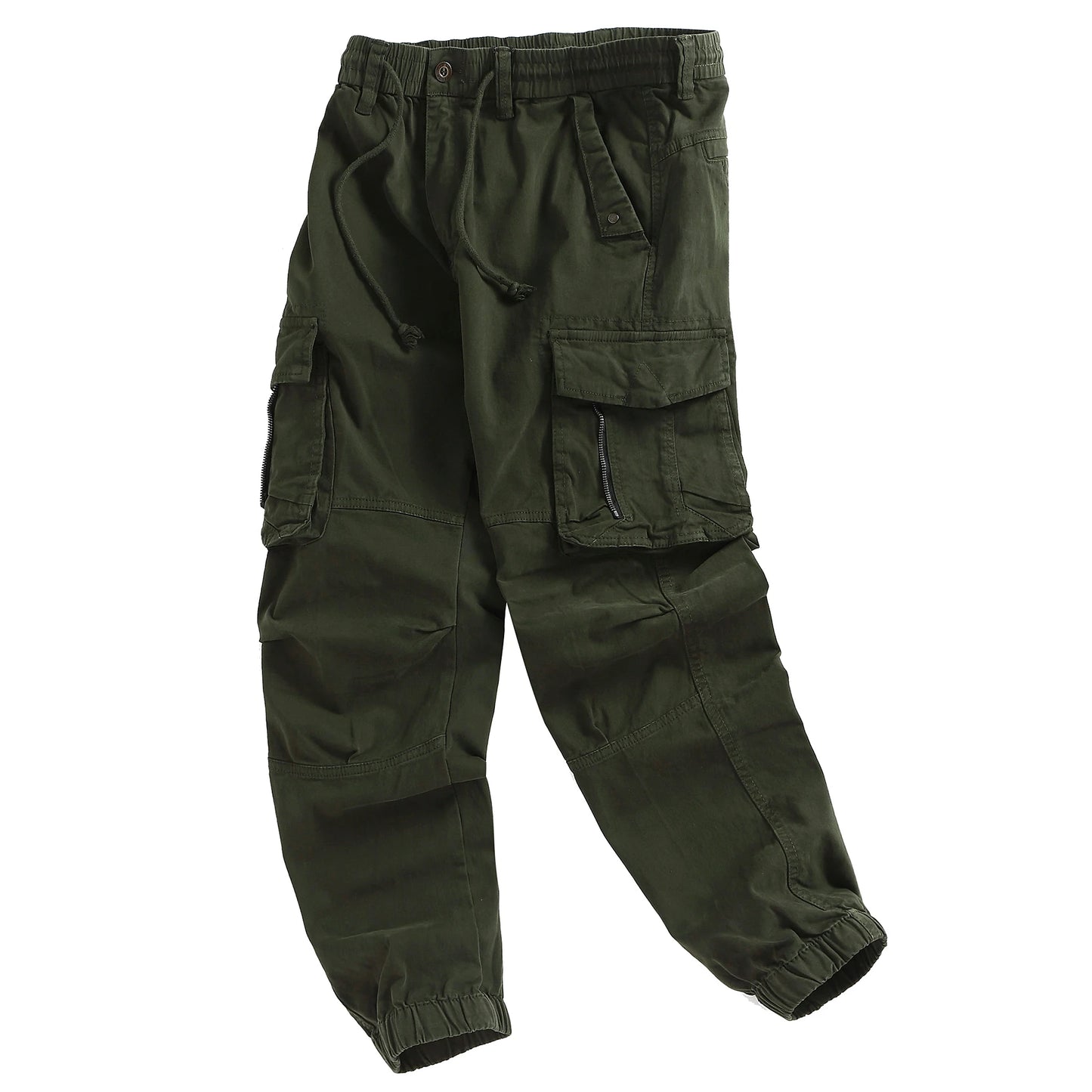 Men's Cotton Cargo Pants - Elastic Waist Multi-Pocket Joggers