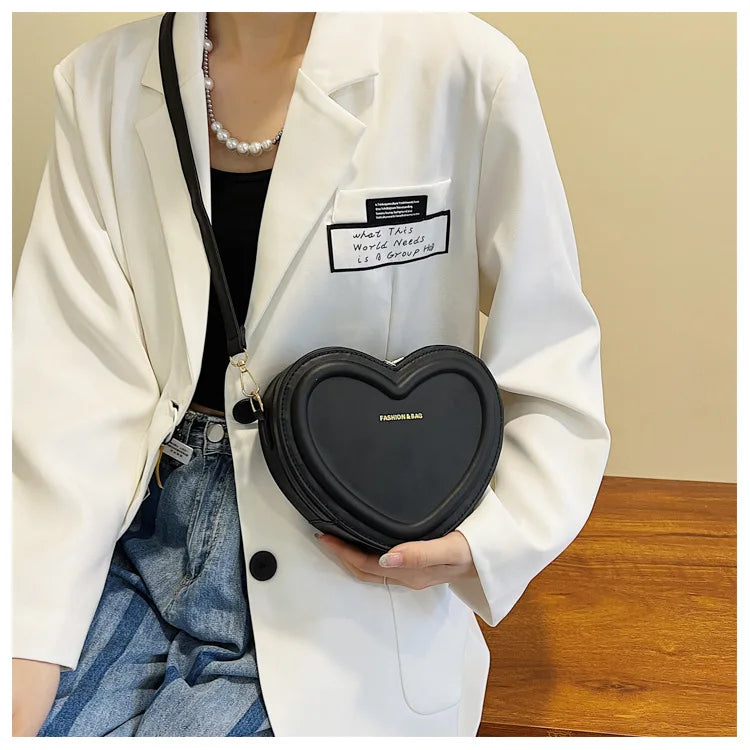 Women Heart Shape Crossbody  PU Leather Shoulder Handbag