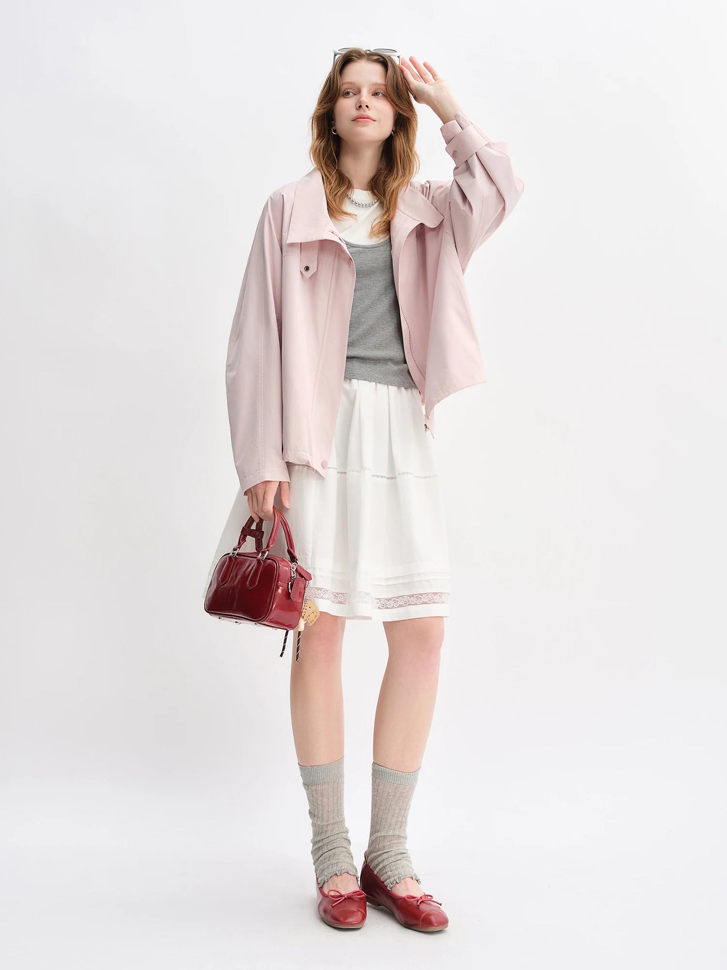 Pink Cropped Jacket - Relaxed Fit Drawstring Hem Windbreaker