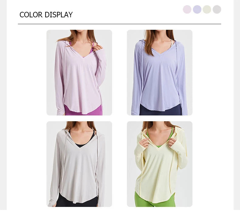Women's Long Sleeve Hooded Yoga Shirt  Sun Protection Anti-UV Outdoor Workout Running Shirt Breathable Quick Dry Fitness Top Blouse