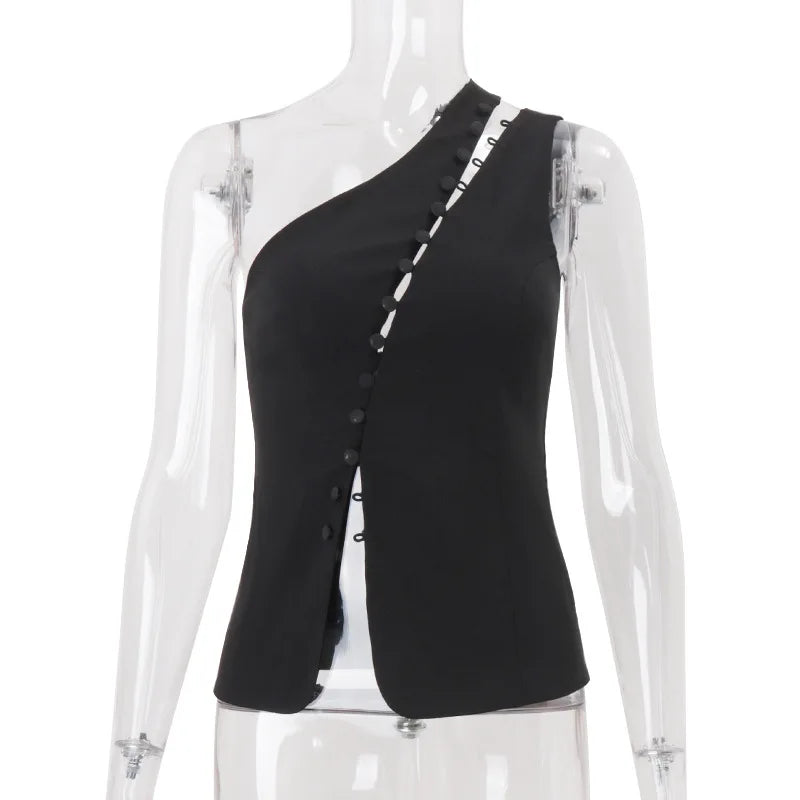 Women's Elegant Asymmetrical Top with Hook and Eye - Cut Out Backless Split Vest
