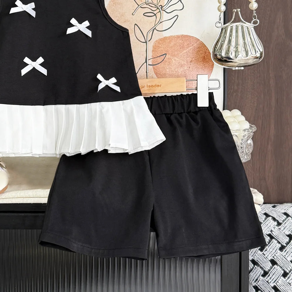 Girl's 3D Bow Round Neck Sleeveless Top and Short 2-Pcs Set