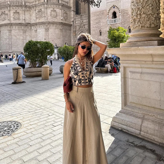 Summer Women's Casual Versatile Temperament Long Skirt With Belt