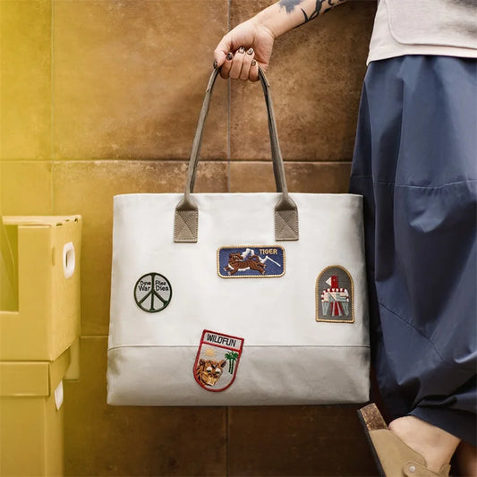 Unisex Style Vintage Embroidered Large-capacity Patchwork Handbag Versatile Single-shoulder Versatile Tote Bag