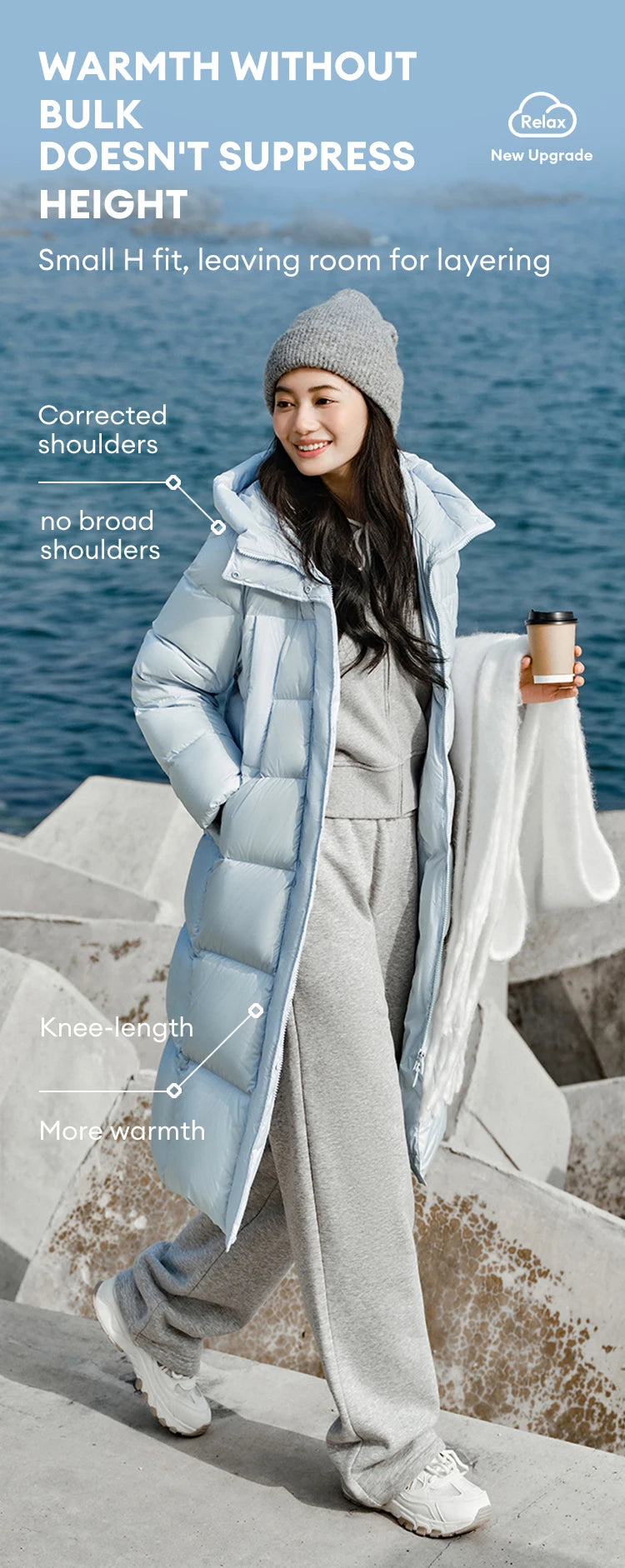 Women's Long Down Jacket - Three-Proof Hooded Winter Coat Loose Fit