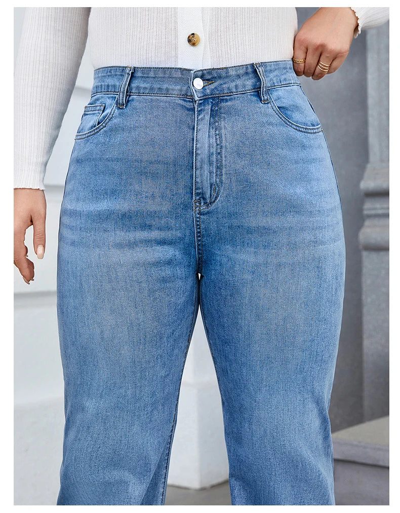 Plus Size Wide Leg Jeans - Women High Waist High Stretchy Straight Denim Jeans