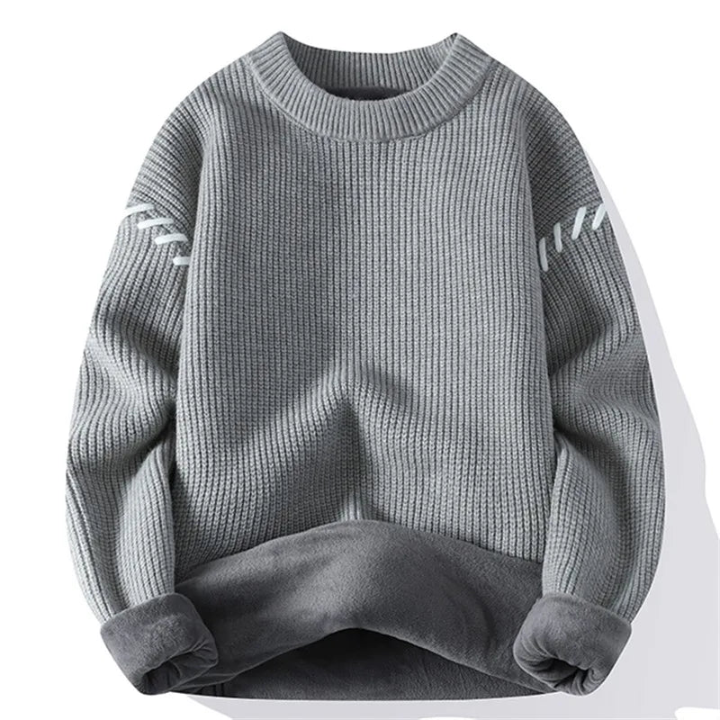 Men's Fleece Knit Pullover - Warm O-Neck Winter Sweater