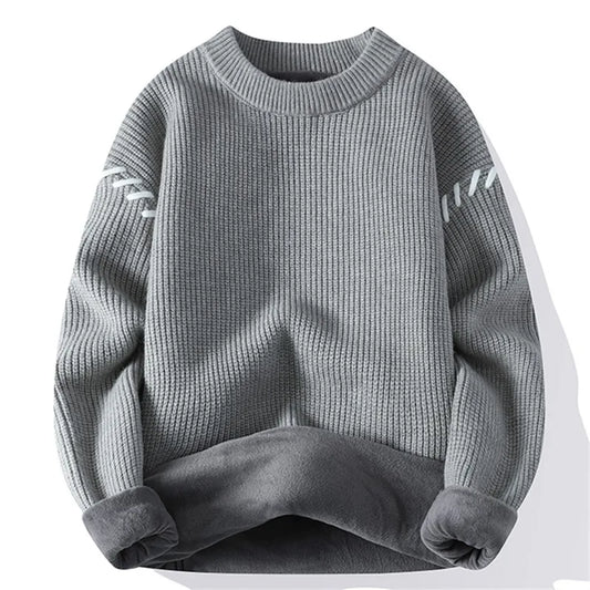 Men's Fleece Knit Pullover - Warm O-Neck Winter Sweater