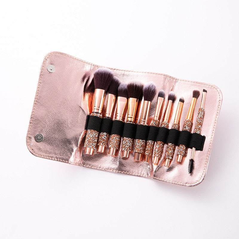 10pcs/set Gold Diamond Makeup Brushes Set,  Foundation Blending Powder Eye Face Brush with Bag Makeup Tool Kit