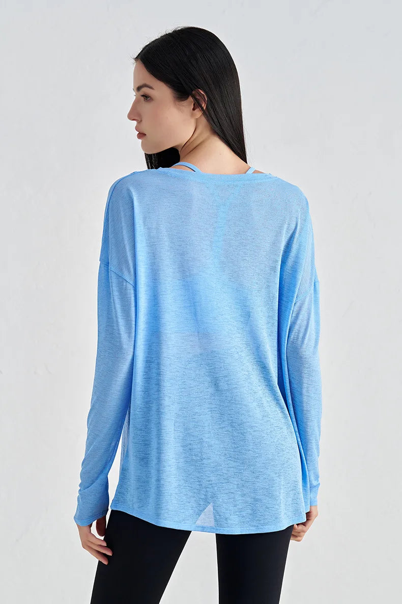 Mesh Long Sleeve Sports Top - Quick Dry Breathable Running Shirt for Yoga & Fitness