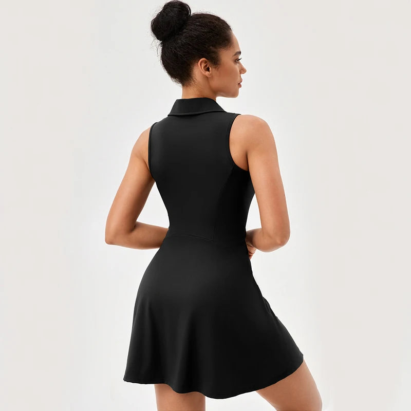 Women's Summer Tennis  Lapel Slim Fit Running Breathable Quick Dry Golf Yoga Wear Workout Dress