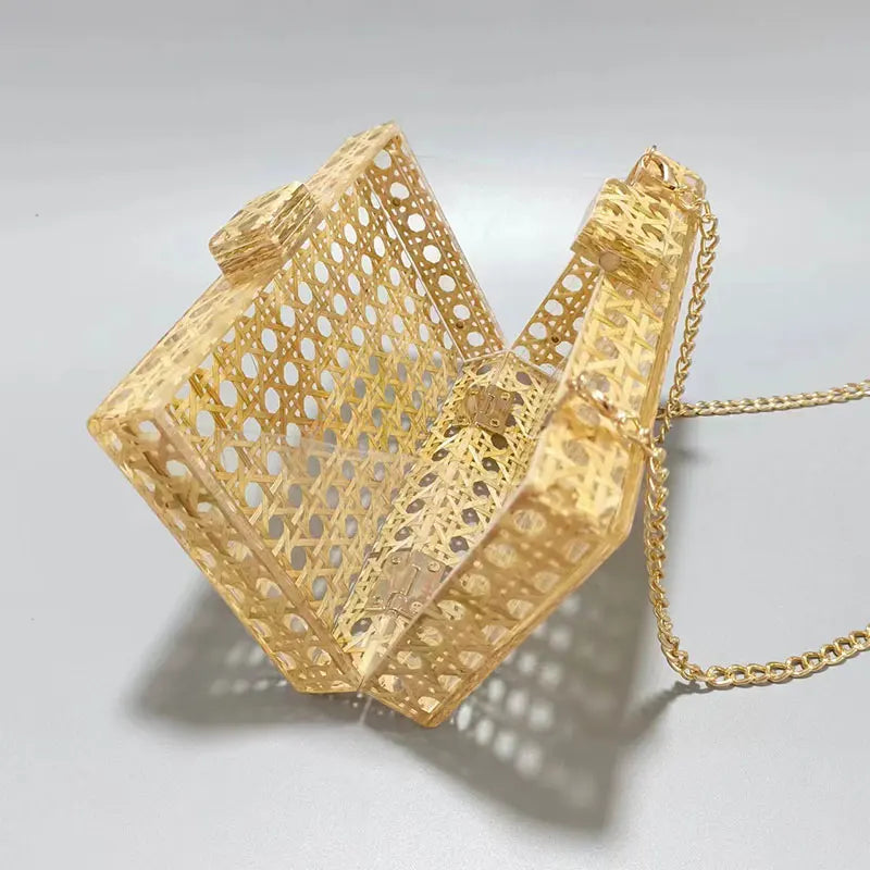 Women's Shoulder Acrylic Vintage Rattan Chain Clutch Handbag