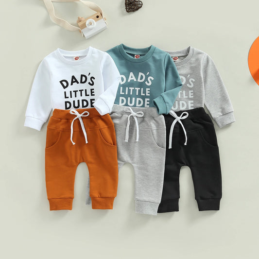 Baby Boys Letter Print Outfit Set - Long Sleeve Sweatshirt & Solid Pants