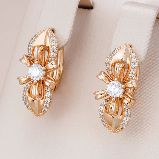 Women's Unique 585 Rose Gold Colour Long Flower Earring for Women Natural Zircon Accessories High Quality Daily Vintage Jewelry